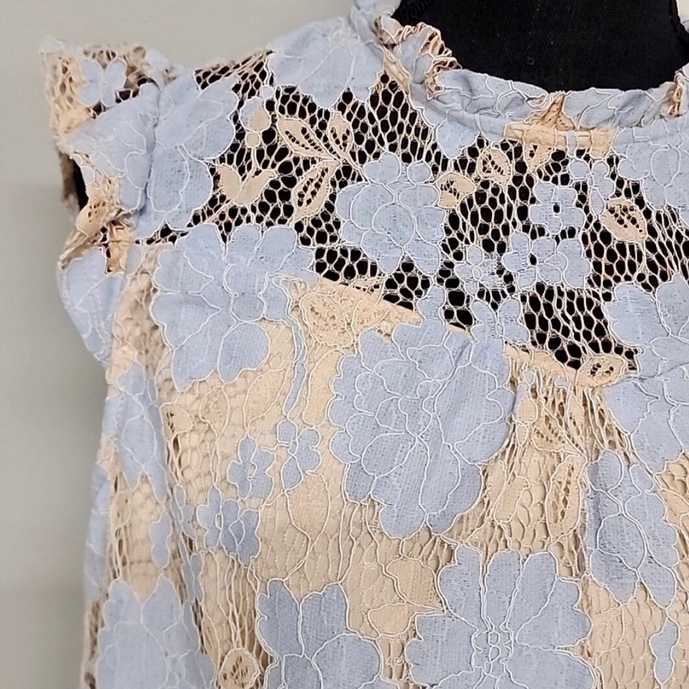 ❎💲SOLD 💲❎ NWT Nude & Periwinkle lined Floral Lace Sleeveless Blouse sz L - Picture 6 of 16